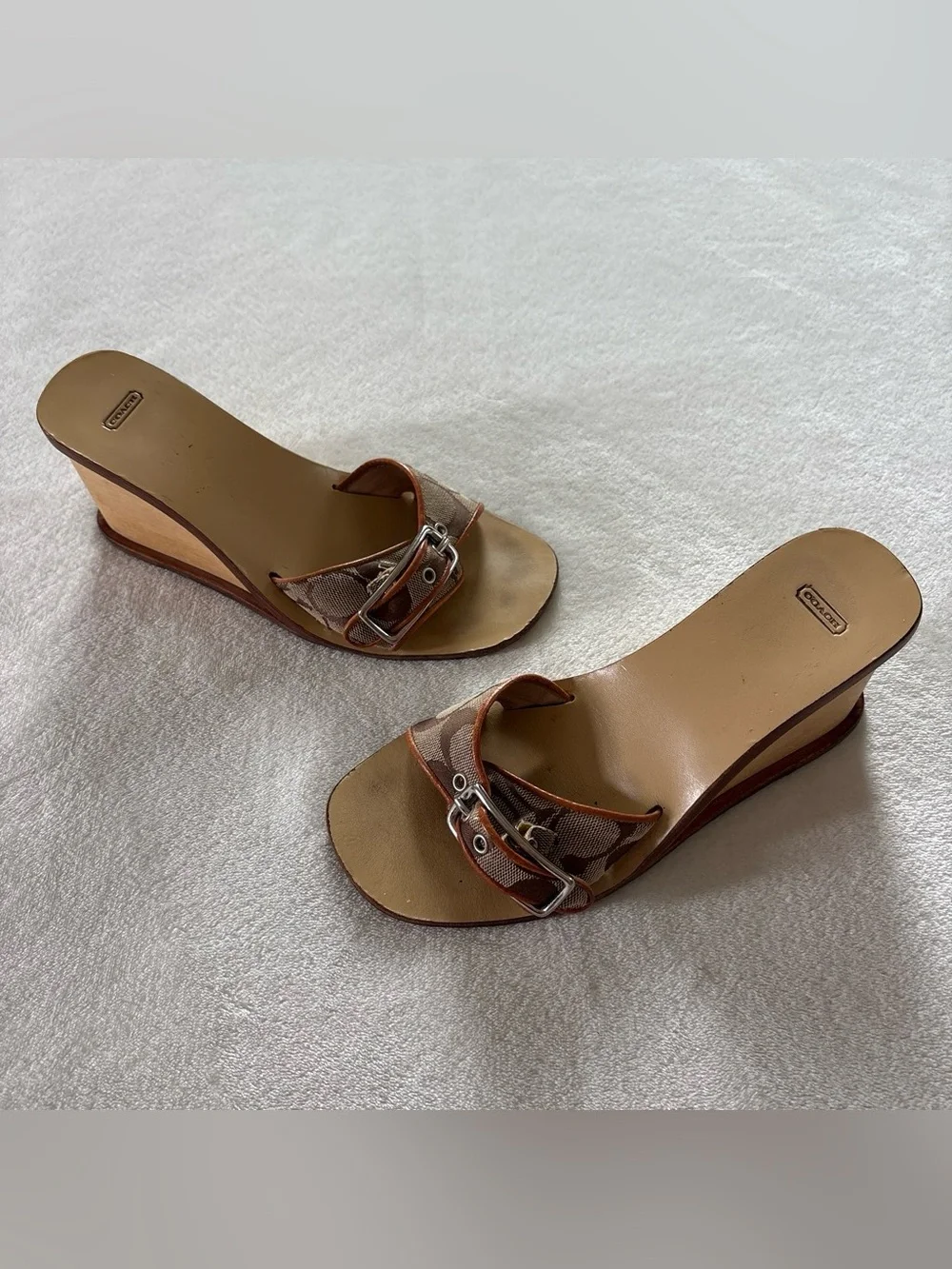 Coach Honey Wooden Platform Wedge Heels 1999 Brown Size 6